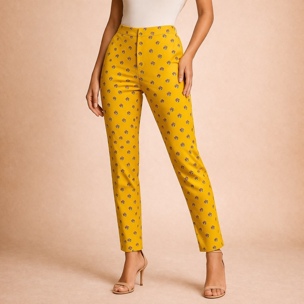 Old Navy Pixie Yellow Floral Pants High Rise Skinny Stretch Size 12